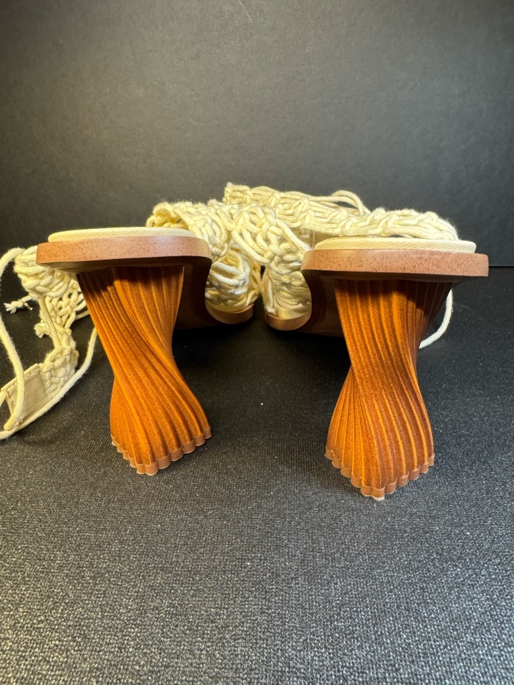 Sam Edelman Macramé Statement Heeled Sandals Size 8.5 Ivory Lace-Up Harleigh - Picture 10 of 16